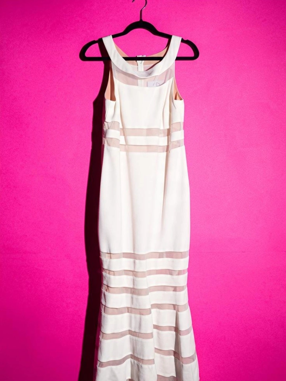 Sleeveless Ivory Mesh-Trim Maxi Dress